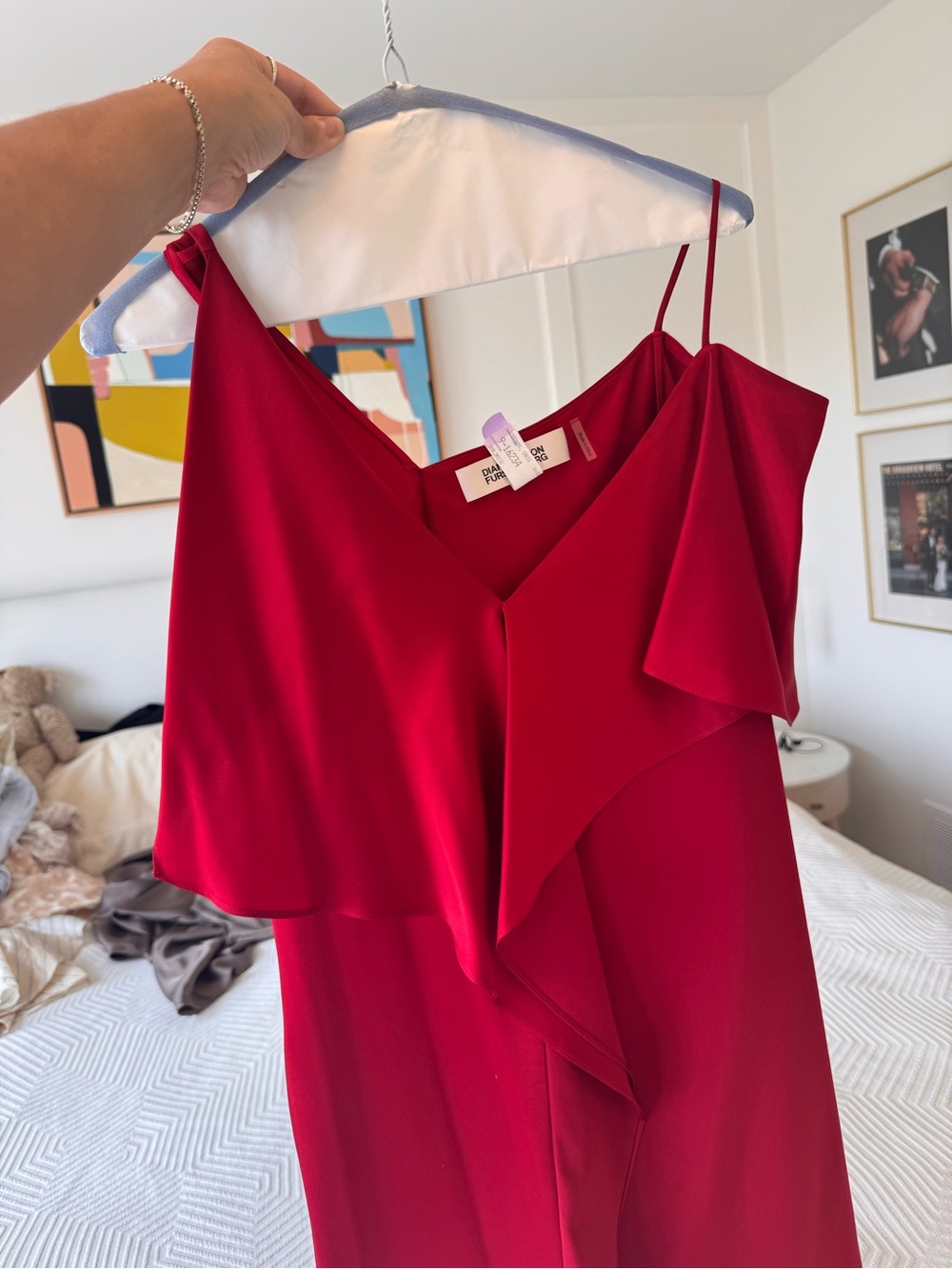 Diane Von Furstenberg Cherry Red One-Shoulder Ruffle Dress